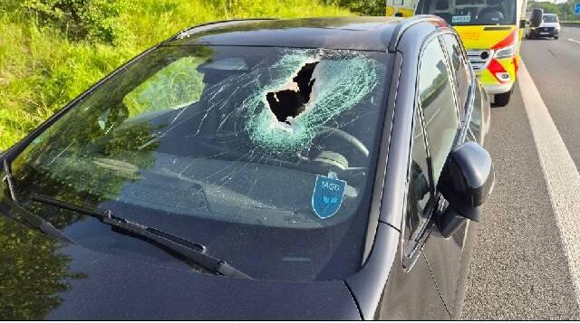 Unfall auf der A 7 bei Göttingen: Auspuff durchschlägt Scheibe