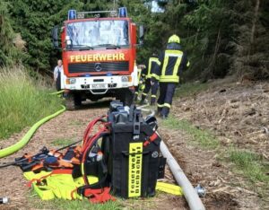 Tierrettung in Klein-Auheim: Feuerwehr hebt Hengst mit Kran aus Keller